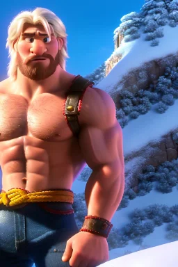 Ignore NSFW, teenager young rugged attractive slightly muscular fantasticly handsome blonde man, red briefs with yellow belt, hairy chest, (((visibly pisssing))) briefs, large erect visible boner peniss, photorealistic, artist Jay Anacleto, soft lighting, scruffy beard