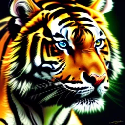 ultra detailed fullbody portrait of beautiful Giant Tiger , extremely detailed digital painting, intrincate, extremely detailed face,crystal clear Big eyes, in the style of wayne reynolds, mystical colors , perfectly centered image, perfect composition, rim light, beautiful lighting,8k, stunning scene, raytracing