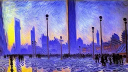 Space cyberpunk city, winter, claude monet painting