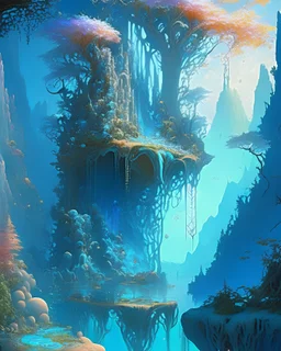 A serene and mystical dreamscape featuring floating islands, ethereal forests, and crystal-clear waterfalls, in the style of digital fantasy art, breathtaking lighting, vivid colors, and intricate detailing, 16K resolution, inspired by the works of Roger Dean and Yoshitaka Amano, inviting viewers to explore the limitless possibilities of their imagination.