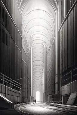 Tunnel of white energy in the dark, environment, greyscale