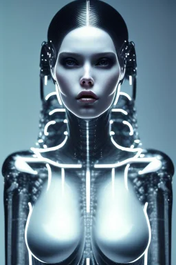 cyberpunk, white latex body, women, body portrai, open mouth, perfect skin, tron, cyborg , perfekt, real, dream, hr giger