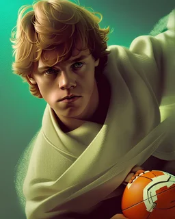 Portrait of young Luke Skywalker holding a football by Alex Ross, Disney, CGSociety, Carne Griffiths, Leonardo DaVinci, James Christensen character design, digital illustration, detailed sky background, Norman Rockwell, 8k resolution, Lou Xaz, cinema 4d