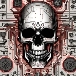 FLAT VECTOR LAYERED IMAGE OF CYBERNETIC SKULL PARTS IN A SCHEMATIC