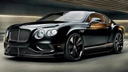 A sleek (((Black Bentley Continental GT))) with glossy contours and luxurious details, adorned with (((shark teeth ornamentation))), cutting through the air like a predator, reflecting a modern spin on classic elegance