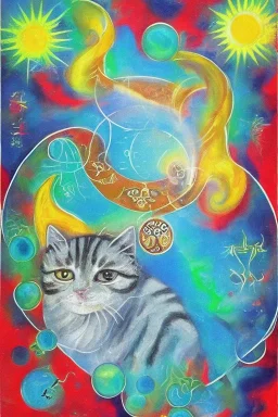 Aquarius zodiac sign, cat, blue, green, hyper realistic