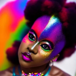 full body shot, masterpiece, best quality, family of three, black skinned, sparkling eyes, fluorescent skin, colorful makeup, afro, highly detailed body, afrofuturism, scifi, sun light, 4K, RAW, depth of field, high contrast, realistic details, 24mm