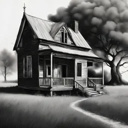 black and white old house in a country