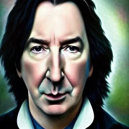 high-quality, fine-detail close-up oil painting of Alan Rickman as Severus Snape, portrait, young, stunning, beautiful, 8k resolution, intricate, digital art, detailed matte painting, photorealistic, volumetric lighting, Rafael Augusto, Juan Francisco Casas, Anne Dittman, Anne Stokes, greg rutowski,