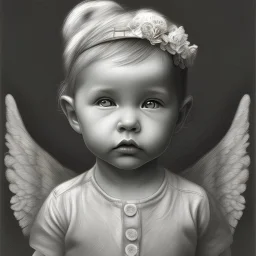 pencil drawing of a baby angel, monolid, freckles, pencil drawing style, sketch by Van gogh