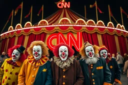 a group of clowns in front of the circus with a CNN logo