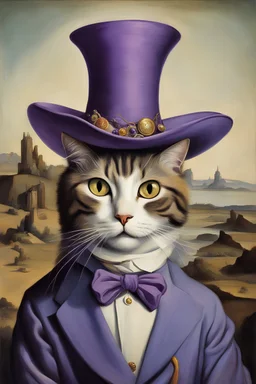 Portrait of a cat with purple big hat by dali