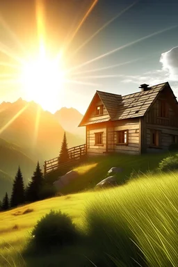 house in mountain with sun for a brand the house can be longer away