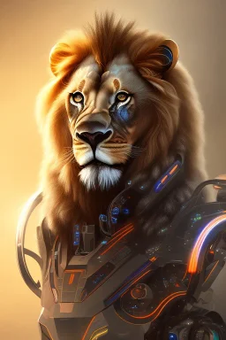 lion brain cyborg, matrix style, Tron