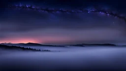 misty foreground and night sky