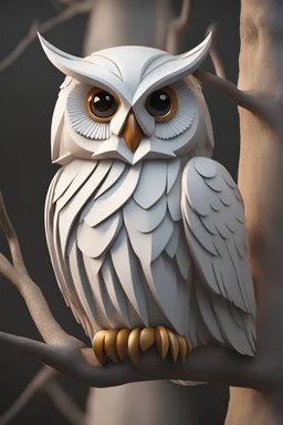 logo design, bunchy, 3d lighting, white devil owl, highly detailed face, cut off, symmetrical, friendly, minimal, round, simple, cute