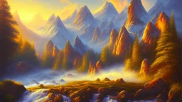 Sunny day, mountains, rocks oil painting