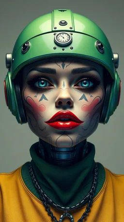 bitch tattoos face big lips red green clothes bot robot