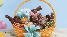 Fantasy cartoon illustration: a basket full of chocolate treats