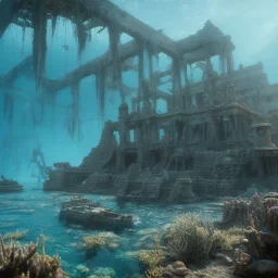 lost underwater city, Poseidon, highly detailed, cinematic, ultra photorealistic, ultra realistic, volumetric lighting, sun shafts, spectral, 4k, 8k, fish swimming around, murky, coral reef, shipwreck, unreal engine