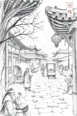 trading caravan Hexi Corridor silk road in ancient times in the style of Zeng Fanzhi pencil sketch