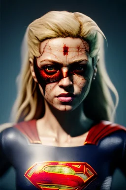 portrait, Shakira, make-up, angry, Realistic image, superhero, retro pop, supergirl, blood, sweat, fog, goddess. Black background, photo studio, concept art, smooth, unreal engine 5, god lights, ray tracing, RTX, lumen lighting, ultra detail, volumetric lighting, 3d, finely drawn, high definition, 4k.