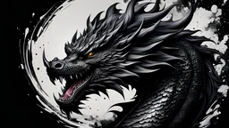 (masterpiece), one angry dragon head, swirling ink, black background,