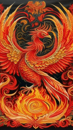 A light red fire elemental phoenix designed in medieval tapestry painted by Alan Sorrell