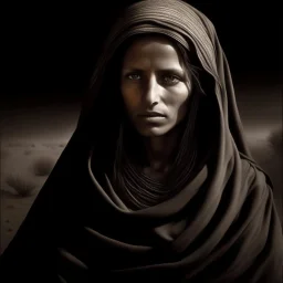 oil painting. woman , dark, desert,