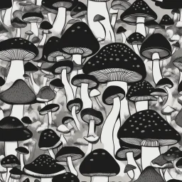 mushroom, black and white, cartoon, drawing, cute, creature, simple, mouth