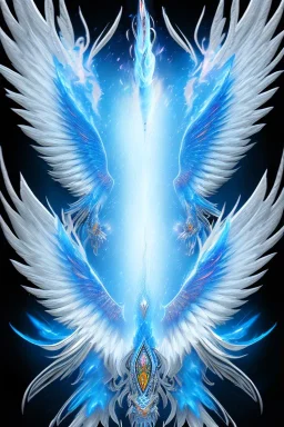 blue phoenix flaming wings, balanced, beautiful, smooth, flying, 2 wings