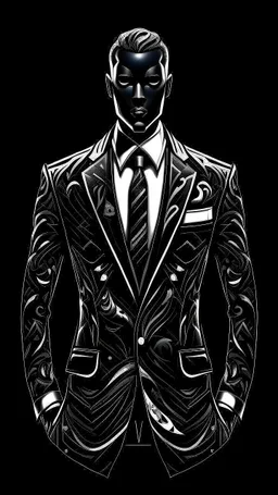 Fondo negro Arte illustration Hombre con traje y corbata moda futurista elegante, color gris, calidad ultra, hiperdetallada, 12k