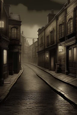 1890s city streets with muddy road and dark atmosphere outside a brothel digital art