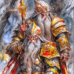 dwarf, dark armour, watercolour, artistic, illustration, rugged hair, dark atmosphere, shadows, portrait, wide face