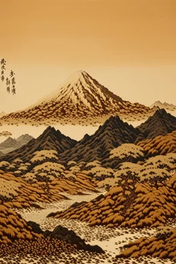 A brown mountain with amber stones painted by Katsushika Hokusai