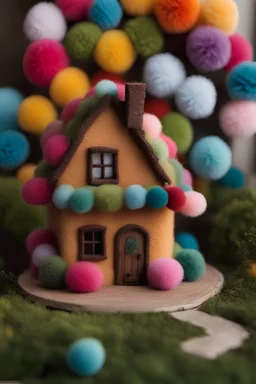 house made of small pompoms with a fairy ambience