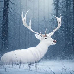 the most stunning, beautiful portrait of a white stag in a winter landscape, mystical, high-quality, ultrafine-detail, flickering light, mist, 8k resolution, 3d octane render, digital art, detailed matte, brian froud, howard lyon, selina french, anna dittmann, annie stokes, lisa parker, greg rutowski,