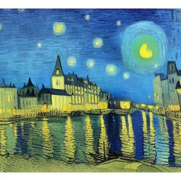 Drawing of a city at night Vincent van Gogh style