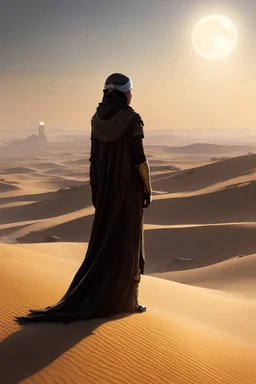 The twin suns sink low on the horizon as Afrey stands sentinel upon the dune, etched skins shifting in their dying light. She is the last guardian of Tatooine now, all other Defenders fallen these past moons. But her people remain, and while even one dwells in this town she will stand.Long she has kept her lonely vigil here, choosing a vantage apart where she may see and be unseen. Her keen eyes note every shadow, searching for any threat borne on the fading breeze. One hand rests lightly upon t