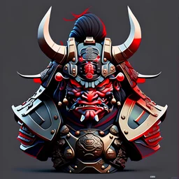 japanese oni in shogun armor, head only, front view, anime style, flat colors, no background colors