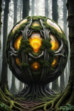 Forest giant sphere full body, full shot,forest,Sony Alpha 7 50mm 1.8,medium shot, high-resolution image with fine details, citrine, ultra detailed,ultra realistic,extremely realistic,intricate,photorealistic,epic composition,masterpiece,H.R.Giger style