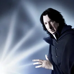 high-quality, fine-detail close-up portrait of alan Rickman as Severus Snape, glowing light as deer in foreground, young, 8k resolution, intricate, digital art, detailed matte painting, photorealistic, volumetric lighting, Rafael Augusto, Juan Francisco Casas, Anne Dittman, Anne Stokes, greg rutowski