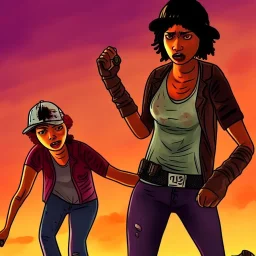 Clementine from the walking dead telltale fights a guy and she won because she's strong and she puts her bare foot on that guy's head she looks superior the art looks like the game