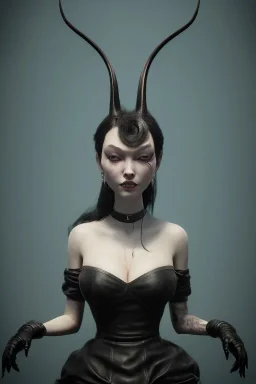 Mari Blanchard in a black leather gown, evil, femme fatale, villain, leather, busty, cleavage, angry, stern look. character design by cory loftis, fenghua zhong, ryohei hase, ismail inceoglu and ruan jia. unreal engine 5, artistic lighting, highly detailed, photorealistic, fantasy