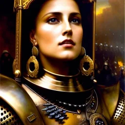 portrait beautiful face Joan de Arc,busty,ancient metal armor balanciaga fashion clothe painting by gaston bussiere, greg rutkowski, yoji shinkawa, yoshitaka amano, tsutomu nihei, donato giancola, tim hildebrandt, oil on canvas, cinematic composition, extreme detail,fit full head inside picture,16k