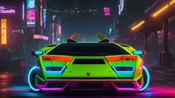 lamborghini countach lpi 800-4 Mansory Cyberpunk 2077 neon Style, Super Detailed, desktop wallpaper, 4K rear view, center