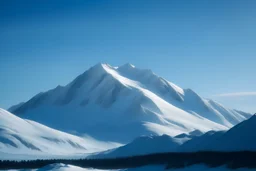 view of a snow-capped mountain with a clear blue sky in Alaska. Browse stock and royalty-free videos, hasselblad h6d-400c style, Elizabeth Gadd, layered textures, shapes, minimalist landscapes, minimalist photography, Gediminas Prankevicius, atmospheric perspectives --ar 4:3 --v 5