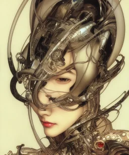 realistic detailed face portrait of one handsome futuristic geisha with element of alien cyberpunk armor by ayami kojima, amano, greg hildebrandt, alphonse mucha, and mark brooks, male, masculine, art nouveau, cyberpunk, neo - gothic, gothic, character concept design