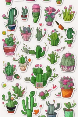 cute cartoon anime cactus sticker, anime style, white background color