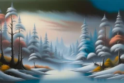 Tokyo Japan in the style of; Arctic Winter Day, by Bob Ross. Courtesy of the Franklin Park Arts Center and Bob Ross Inc. BOB ROSS